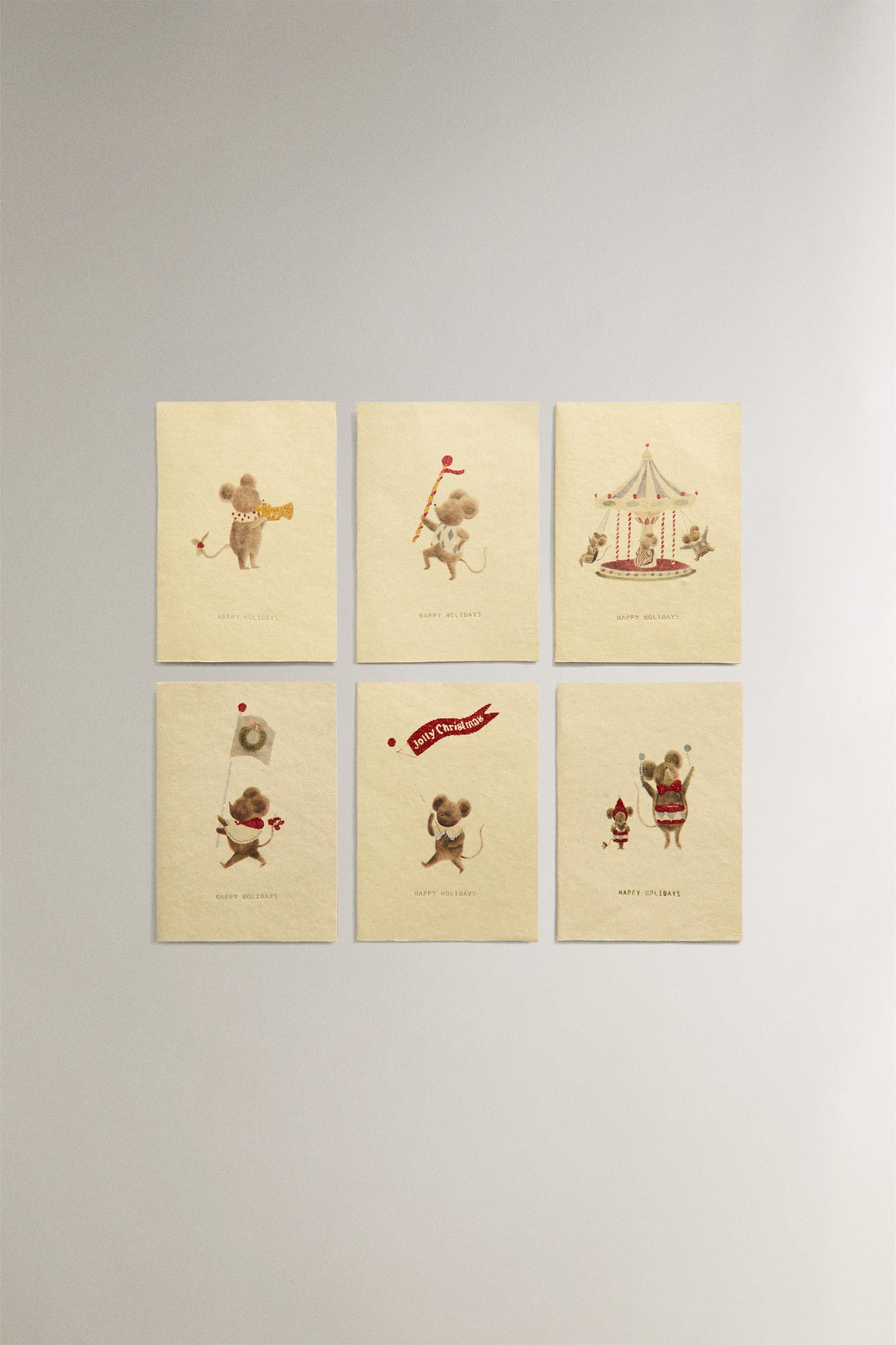 ENSEMBLE CARTES POSTALES SOURIS NOËL (ENSEMBLE DE 6)